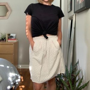 Khaki Eyelet Midi Skirt